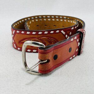 Wright Cajun Corral Leather Belt Buckle Women Size 28 Western Cowboy Brown Red